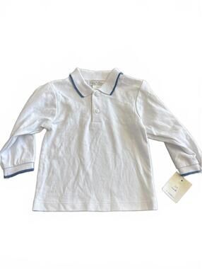 New Petit Ami White Long Sleeve Polo Shirt with Blue Trim infant 24 months Boys